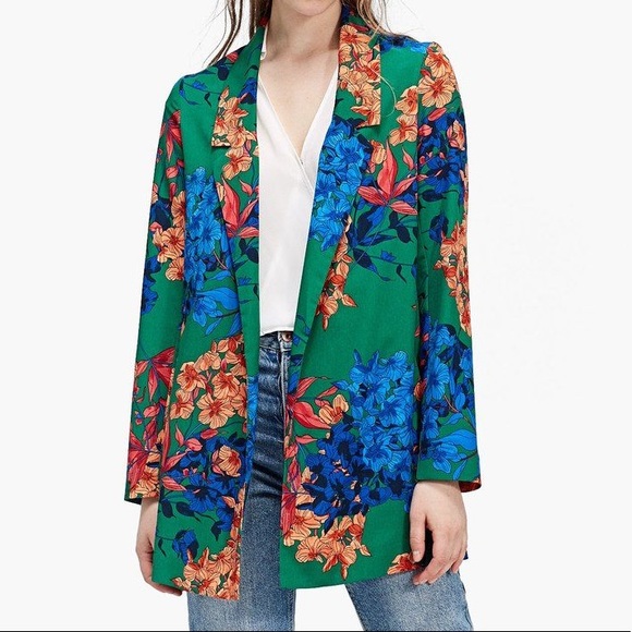 Nordstrom Stradivarius Green Floral Long Blazer
